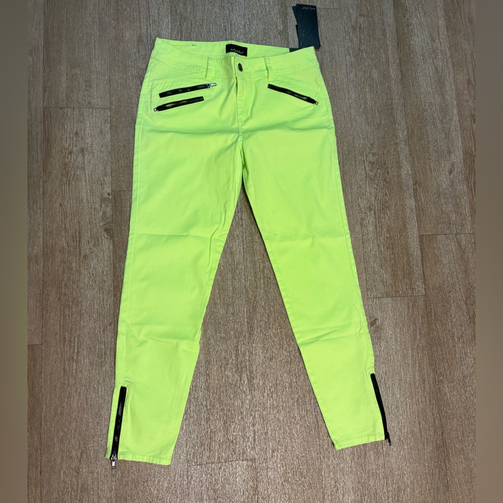 Baby Phat Neon Lime Skinny Pants with Black Zipper Accents NWT